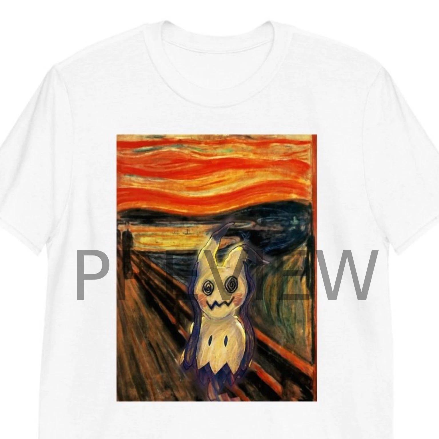 Screaming Mimikyu Pokemon Edvard Munch Scream Unisex Graphic T-shirt Gamer Gift L