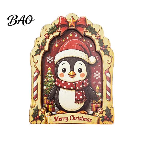 Solid Wood Holiday Decorations Christmas Wooden Vintage Sign, Rustic Table Ornament, 2D Santa Claus Home Party Supplies Snowman Penguin Desktop