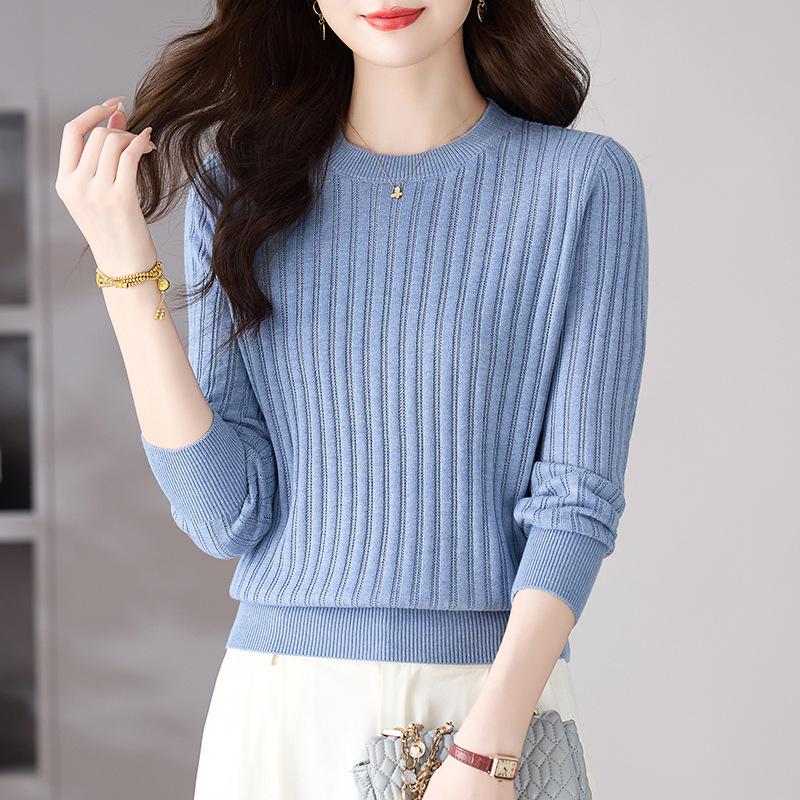 

2025 Women s Solid Color Low Neck Knitted Sweater Pullover 115 (Recommended 125-150 lbs) синій