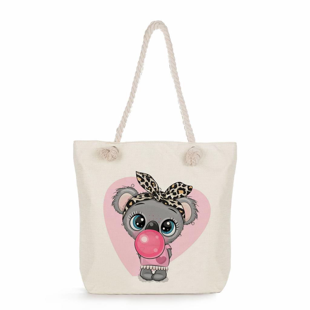Koala print thick rope single-shoulder beach bag 7265