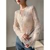 Women's Lace-Trimmed Long-Sleeve Shirt with Hollow-Out Collar - Elegant Spring/Autumn Top