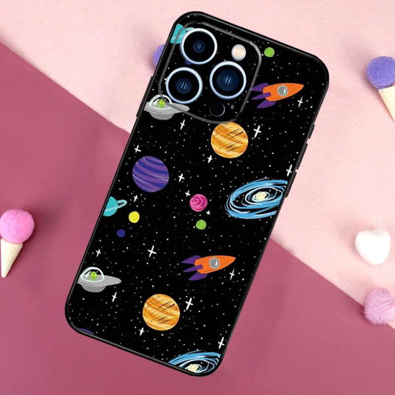 Black Moon Stars Space Astronaut Phone Case For iPhone 17 16 Pro Max 17 Air 16E 13 12 Mini 14 15 Plus 11 Pro Max Back Cover
