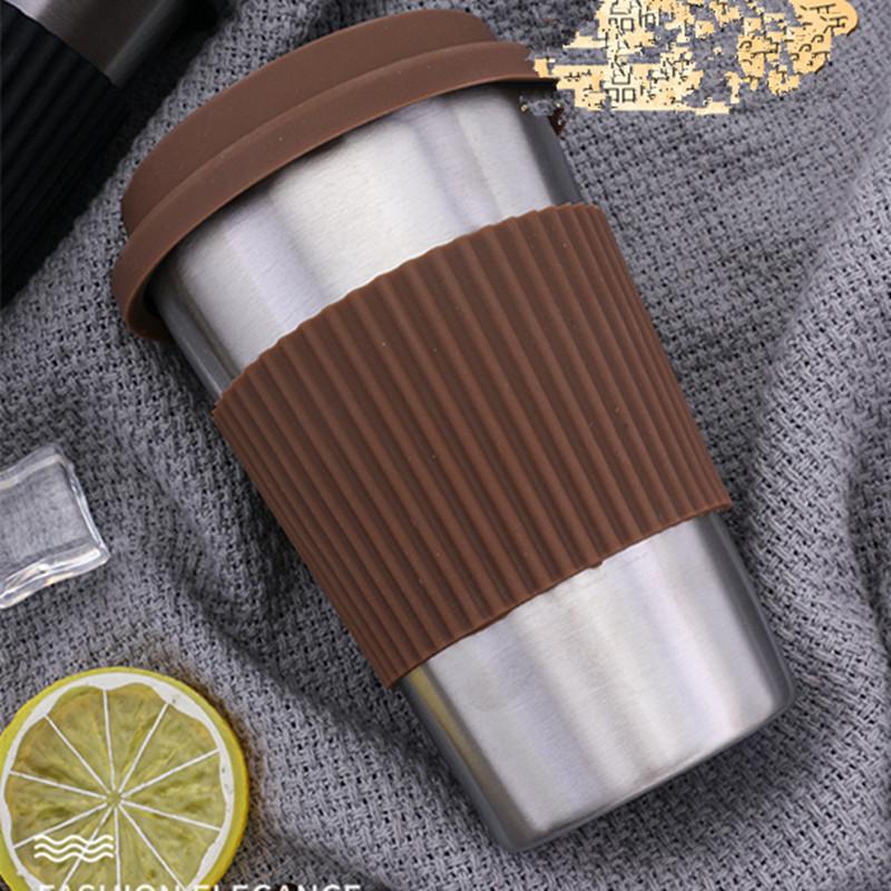 

Industrial Style Stainless Steel Coffee Mug Cup With Lid Coffee Milk Cup Office Coffee Tea Cups Travel Mug Gifts 401-500ml коричневый