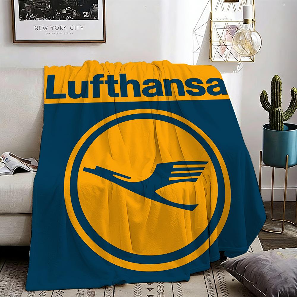 L-Lufthansa German Airlines Throw Lightweight 240g Flannel Blanket Soft Skin-friendly for Summer Cooling 75X95CM