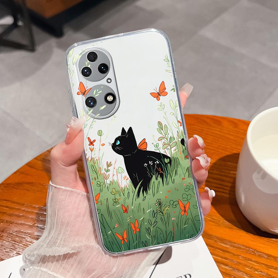 For Huawei P50 Pro P50E Phone Case Lucky Flowers Patterns Transparent Protective Funda For Huawei P 50 Soft TPU Silicone Bumper