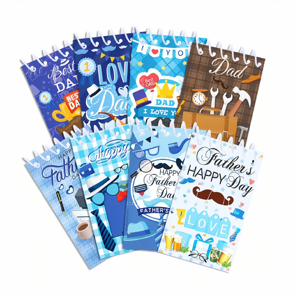8Pcs 10x6cm Fathers Day Mini Spiral Notebook Best Dad Notepad Back To School Supplies Classroom Rewards Goodie Bag Fillers Gift