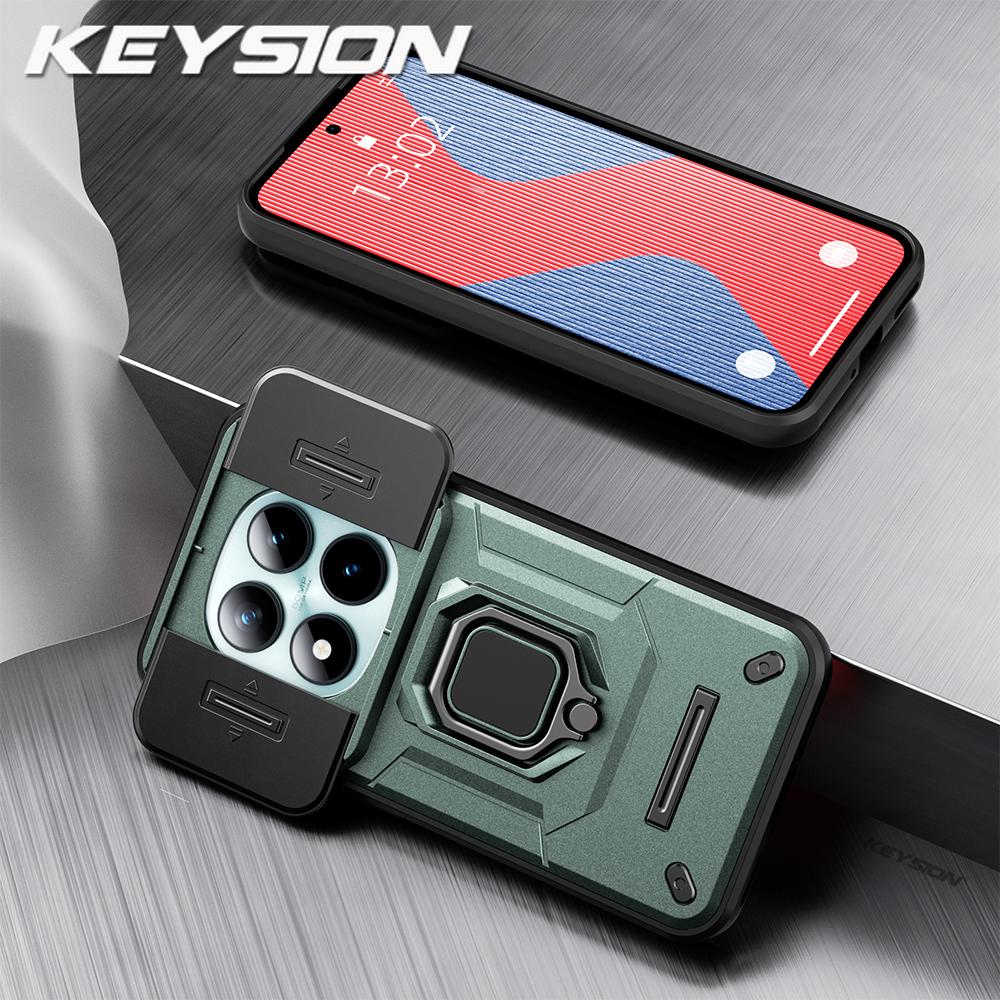 KEYSION Shockproof Case for Xiaomi Redmi Note 15 Pro+ 5G Slide Camera Protection Metal Ring Stand Phone Cover for Redmi Note 15 4G 5G