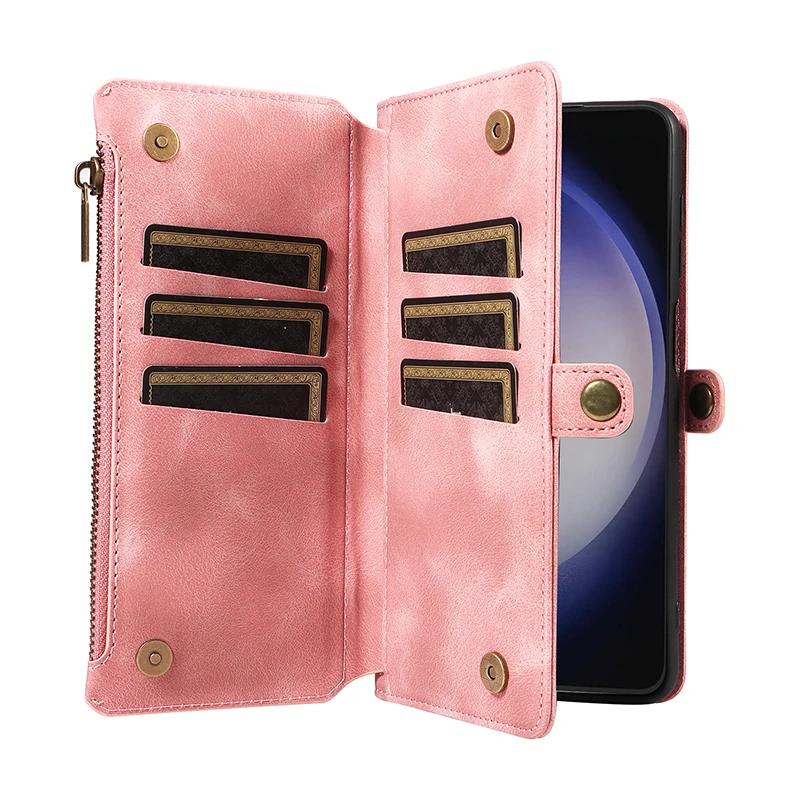Flip Zipper Wallet Cards Solt Leather Case for Samsung Galaxy S25 Ultra S24 Plus S23 S22 A55 A15 A35 A34 A54 Phone Bags Cover