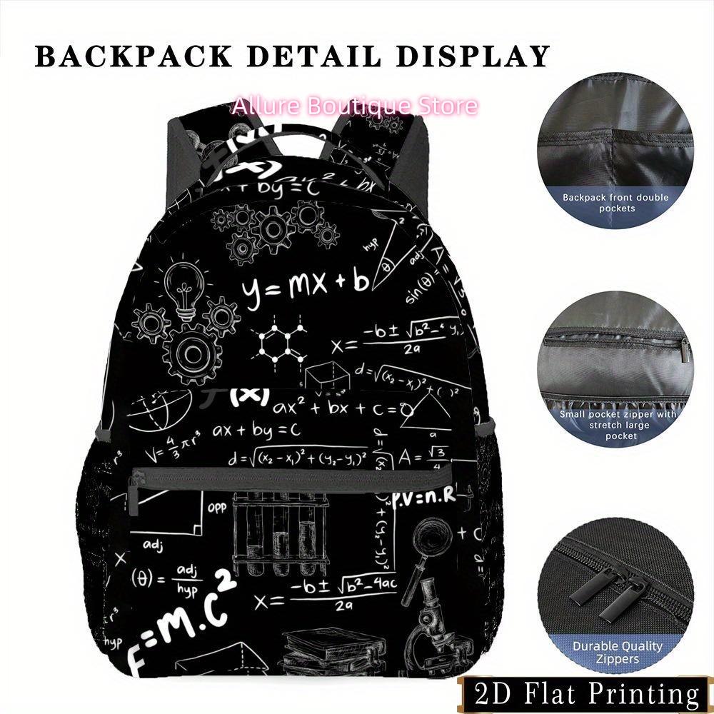 1pc Printed Mathematical Formula Science Symbol Backpack, Zipper Personality Hand Wash Design Multi-purpose Fashion Commuter Pat