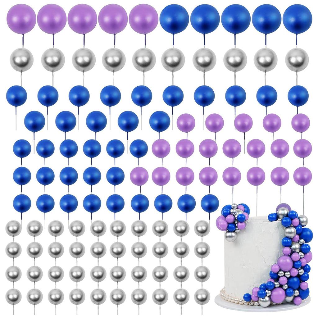 97PCS Ball Cake Toppers Cake Decorations Foam Ball Cupcake Picks DIY Cake Insert Toppers for Birthday Party Wedding Baby Shower