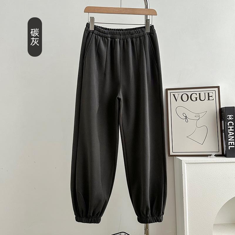 ! Autumn and winter embroidered sweatpants women's high-waisted loose casual pants tied feet couple wide-leg bloomers