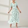 Women's Summer Floral Bohemian Dress Wrap V Neck Short Sleeves Ruffle A-Line Flowy Maxi Dress Summer Dresses For Women