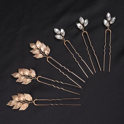 Vintage Gold Leaves 6PCS Hairpins Rhinestones Hair Clips Bridal Headwear Handmade Head Jewelry Tiaras Wedding Hair Accessories