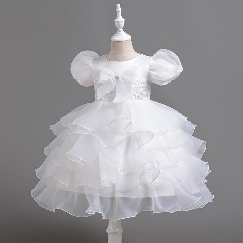 Girls Cake Dresses Bow Bubble Sleeve Princess Dress Walking Performance Halloween Flower Girl Party Dresses Dresses 8622  Girl's Favourite Dress