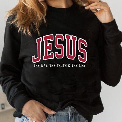 Kolorowy JEZUS DROGA PRAWDA ŻYCIE Bluza Bluzy chrześcijańskie Inspirujące swetry Damskie Casual Werset biblijny Topy