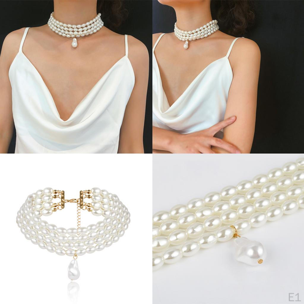 Elegant Multilayers Simulated Pearls Strand Necklace Cluster Statement Bib Choker Costume Jewelry
