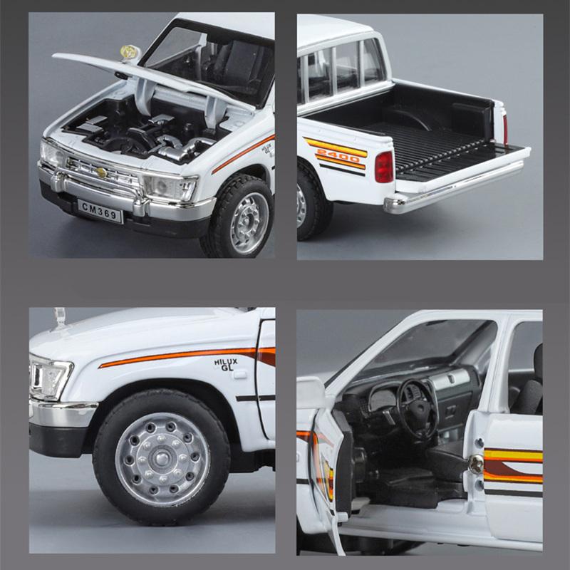 1/32 Toyota Hilux Pickup Alloy Car Model Diecasts Metal Off-road Vehicles Car Model Sound and Light Simulation Collection Kids Toy Gift