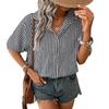 Summer Women's Striped Shirt Single Breasted Lapel Shirt Top