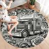 Sketch Truck Whale Poseidon Skeleton Round Area Rug,Carpet Rug for Living Room Bedroom Sofa Playroom Decor,Non-slip Floor Mat