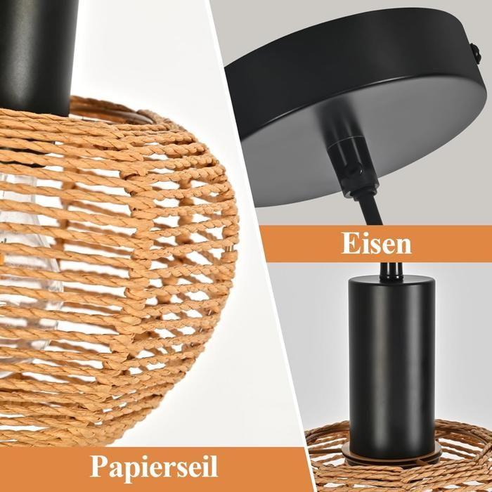 Pendant Light - NETTLIFE - Braided Rattan Model - E27 Socket - Black - Wicker Lampshade