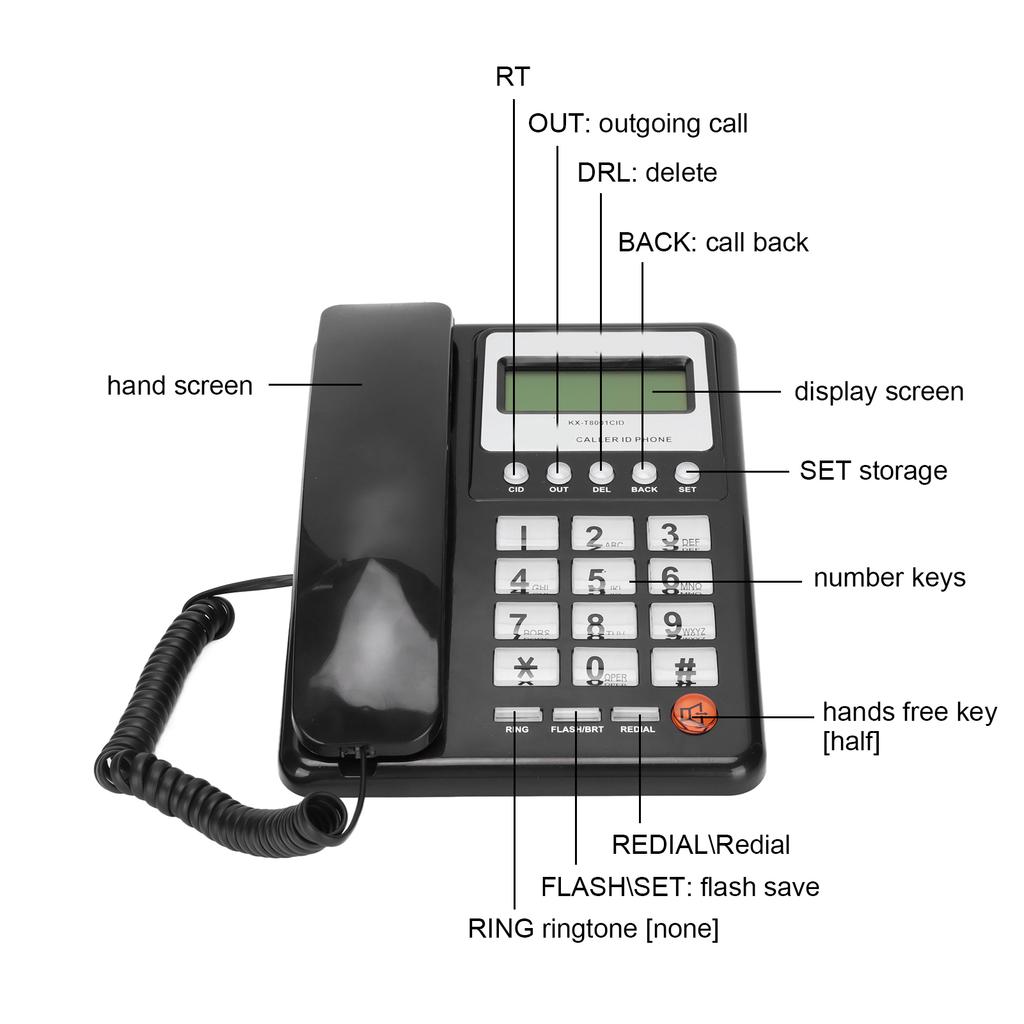 KXT8001CID Corded Telephone Caller ID Semi Hands Clr Display Telephone for Home Hotel (Black )