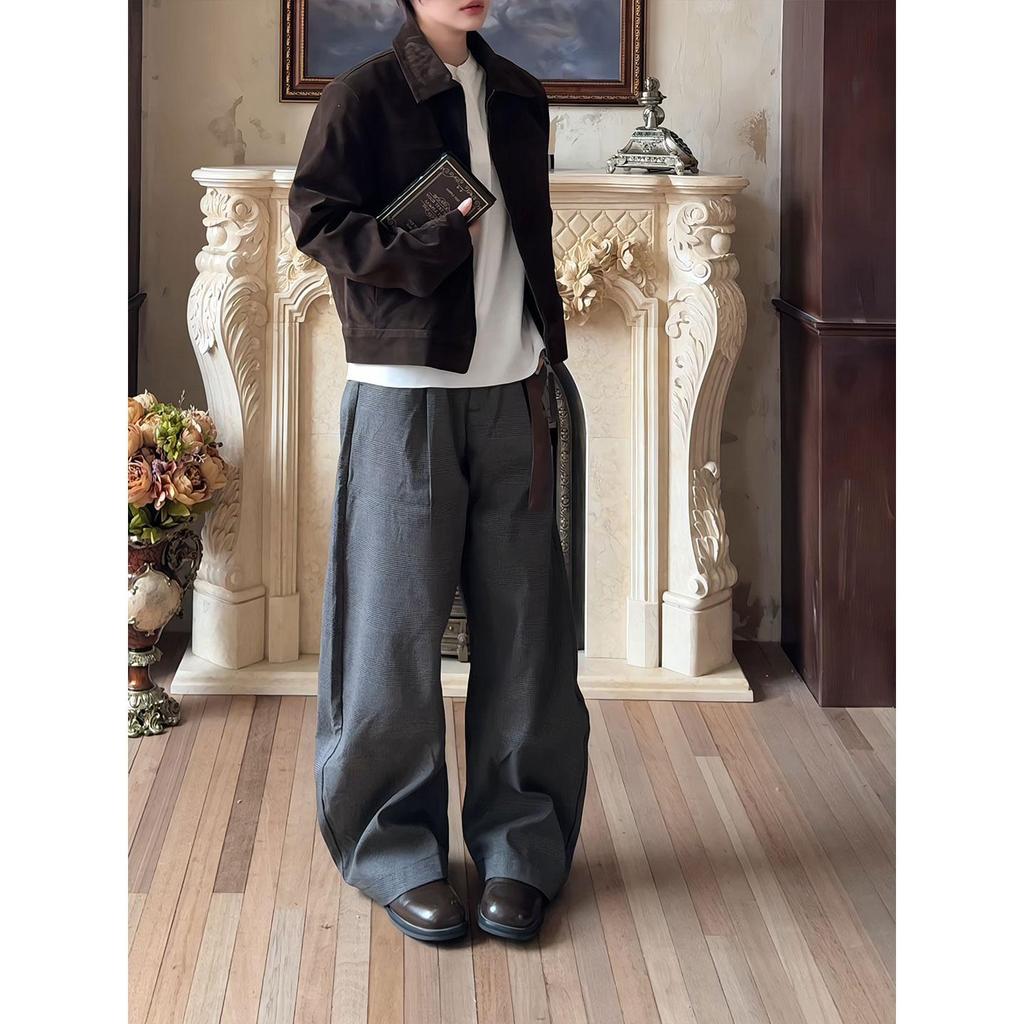 Αμερικανικό Δερμάτινο Μπουφάν Bomber από Σουέτ Ελαφιού: Unisex κοντό στυλ σε πολυτελές καφέ, ελαφρύ ρούχο εργασίας εμπνευσμένο από την Κορέα