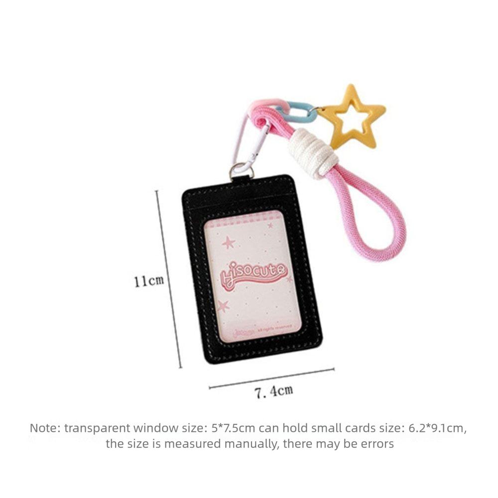 Dopamine PU Leather Card Holder Double Card Slot with Star Pendant ID Card Card Holder Photos Protective Cover