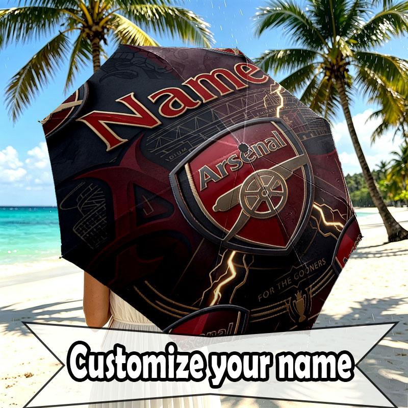 Custom Name Personalized Arsenal F.C Print Umbrella, Auto Open Close, 8‑Rib Sturdy Frame, Commute Camping Hiking Use, Birthday Gift