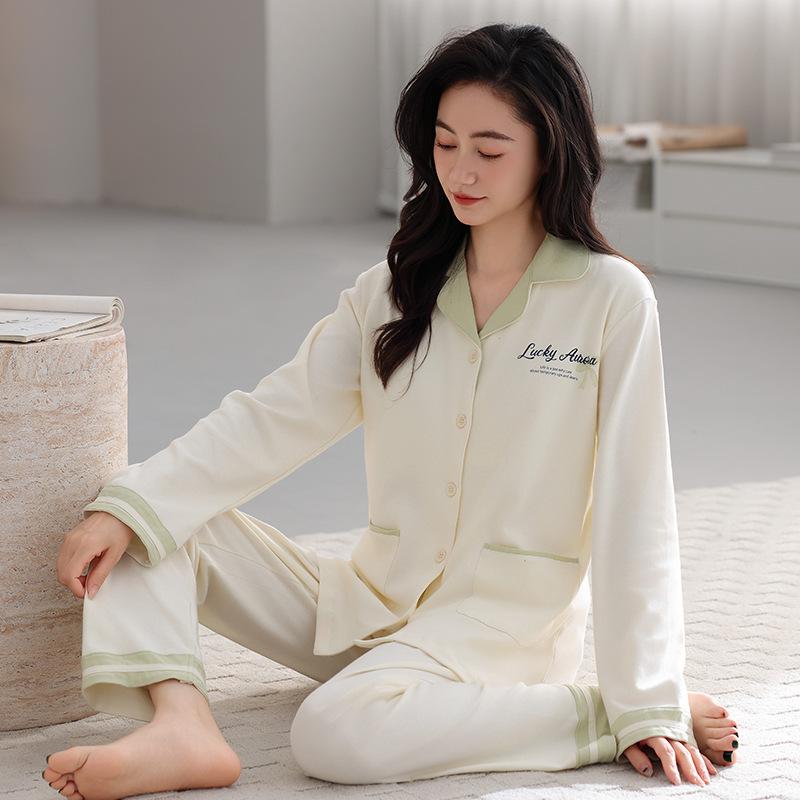 Women's pure cotton spring and autumn pajamas long sleeves can be worn outside autumn women's high-end cardigan loungewear cotton suit