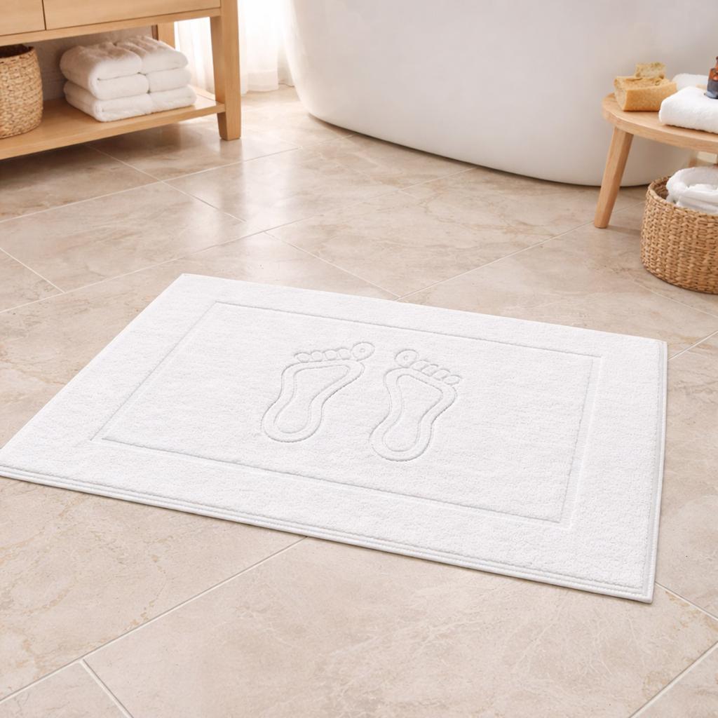 Bathroom rug 50x70 TERRY rectangular embossed pattern white