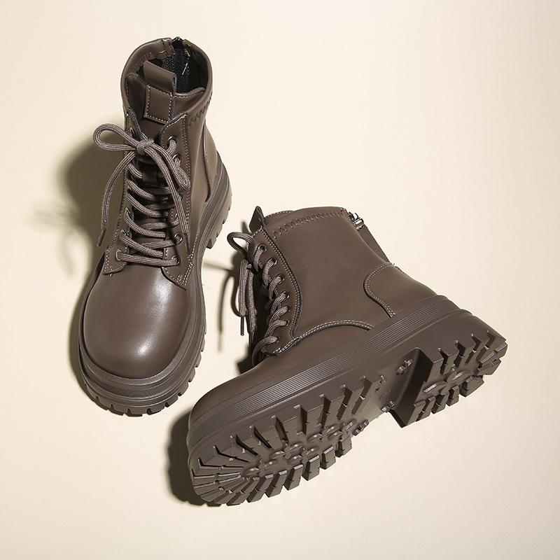 Martin Boots British Style Women's Autumn Ins Low Boots Skinny Legs Round Head Front Lace-up Women's Shoes Ins Style