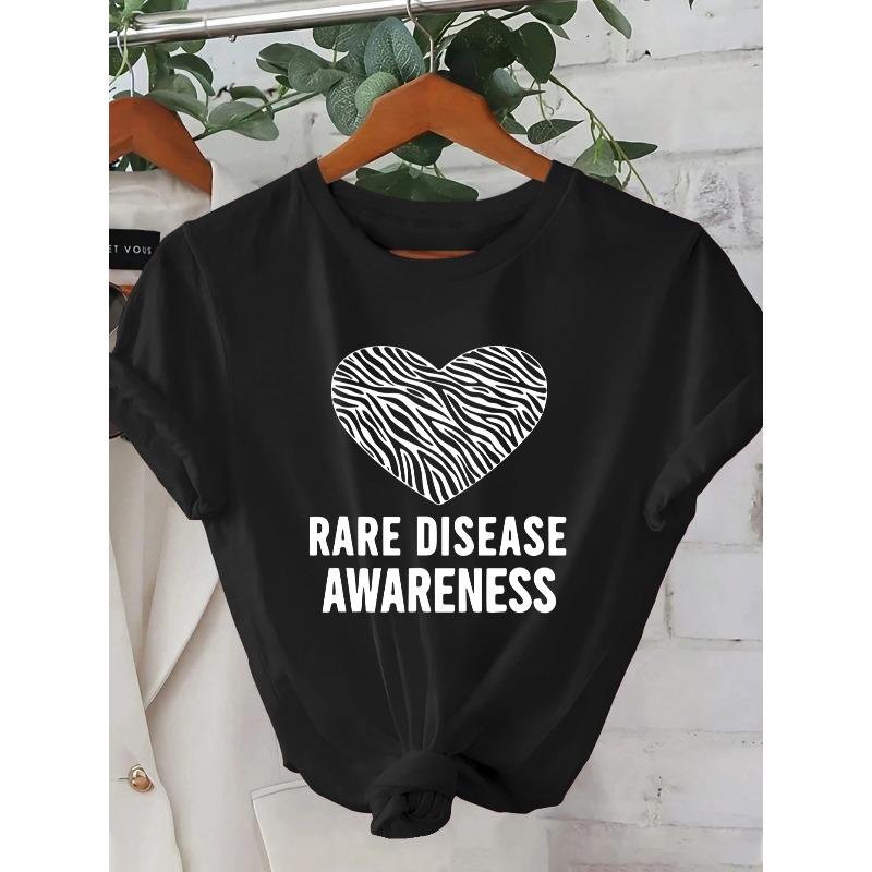 Women s Summer Short-Sleeve T-Shirt - 2D Geometric Graphic Heart Zebra Stripe Pattern, Trendy Street Style | Comfortable Fit, Cute Shirt S чёрный