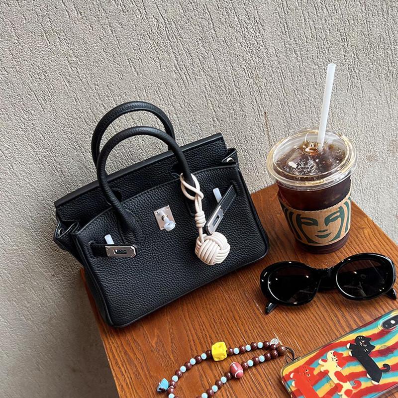 European and American Foreign Trade Models, First-layer Cowhide Lychee Pattern Platinum Bag, Genuine Leather Women's Bag Shoulder Crossbody Mini Bag