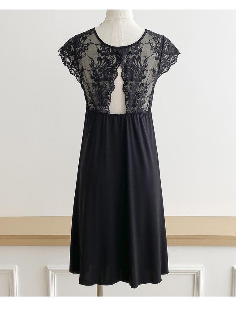 French Ice Silk Nightgown with Built-in Bra, Cool Silky Touch, Short Sleeve, Lightweight Home Wear, Sexy Pajamas
