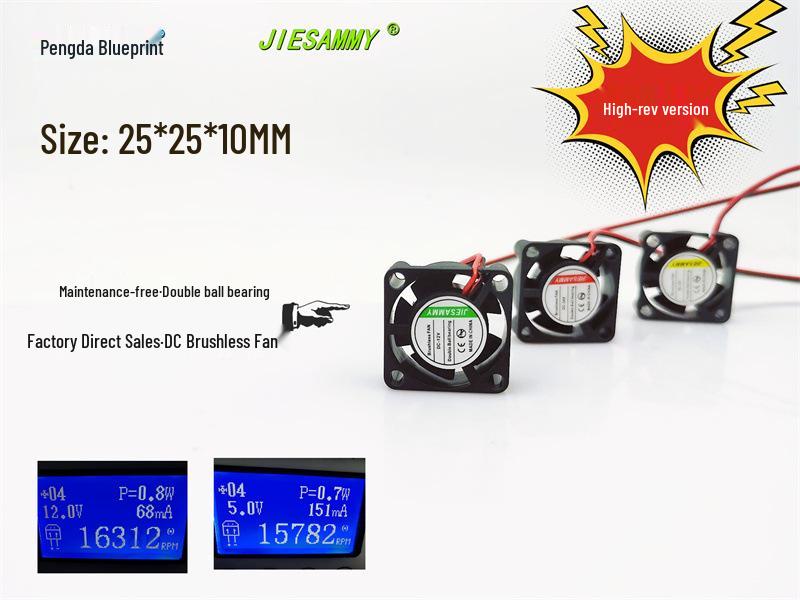 JIESAMMY High-Speed Double Ball Bearing 2.5CM Graphics Card Cooling Fan - 24V/12V/5V 24V 2.54mm terminal plug 28cm