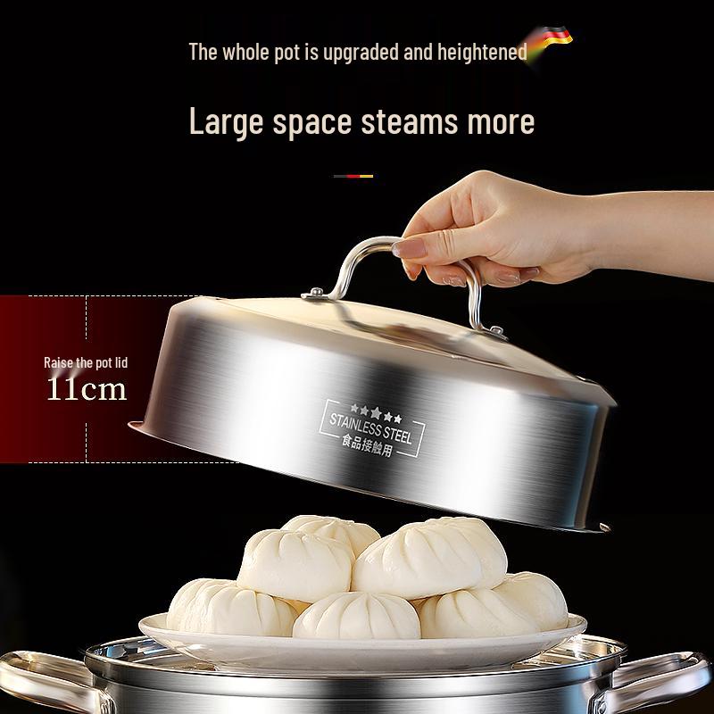 Huajida Stainless Steel Three-Layer Steamer Basket for Induction and Gas Stoves