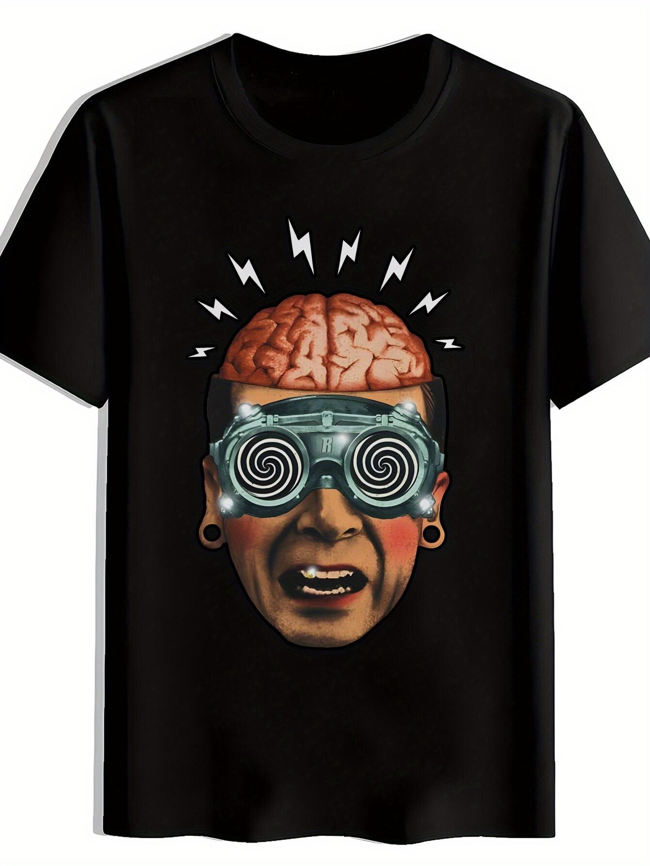 Retro Rock Band Graphic T-shirt - Black Polyester Crew Neck Short Sleeve Tee with Stray Cat L