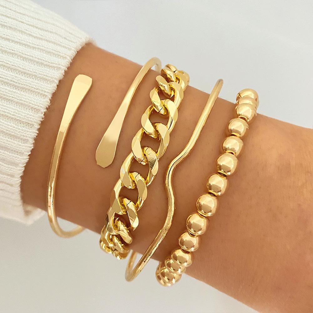 Retro Thick Chain Personalized Bracelet Mixed and Matched Open Bracelet Bracelet Bracelet Stacked Wearing Wind Set Bracelet
