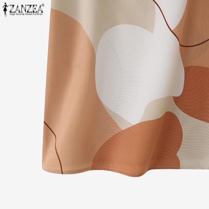 ZANZEA Women Casual Round Neck Short Sleeve Ruffles Print Blouse