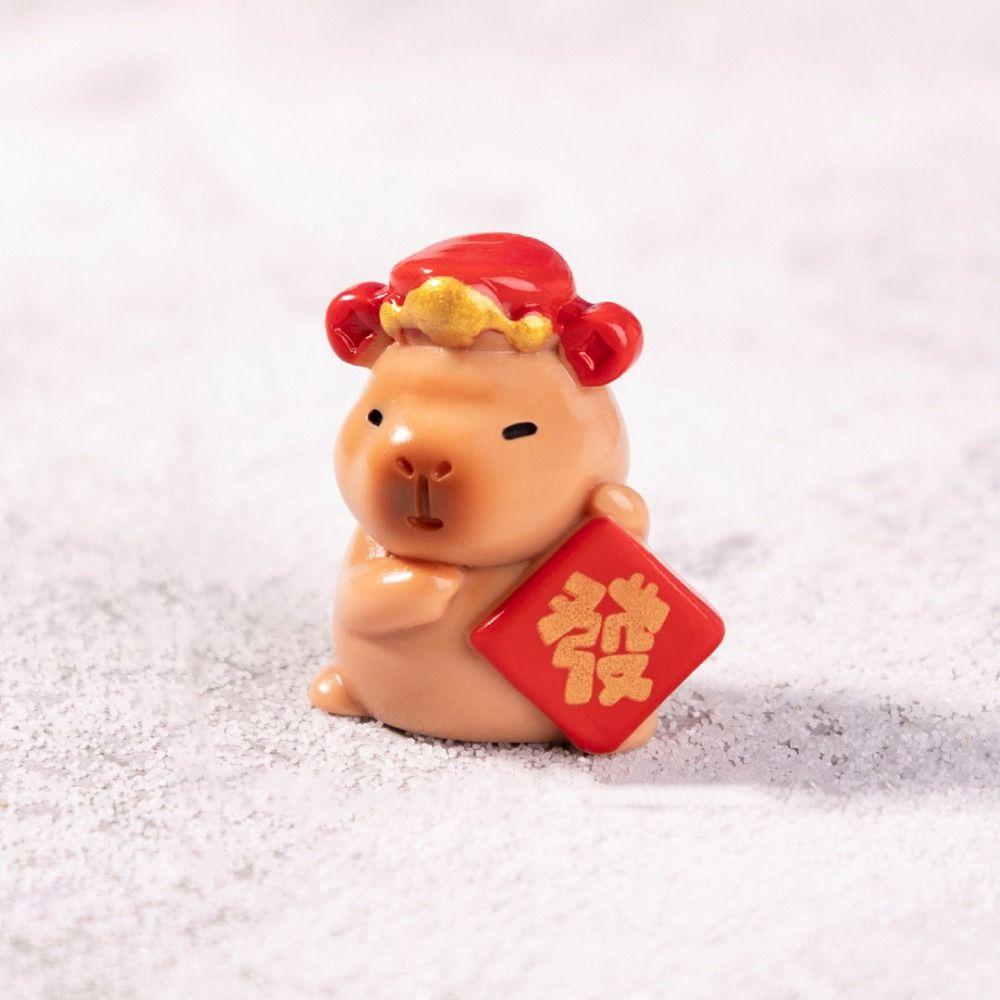 Chinese New Year Cartoon Capybara Figurines Resin Car Ornament Cute Miniature Capybara Statue  Gift