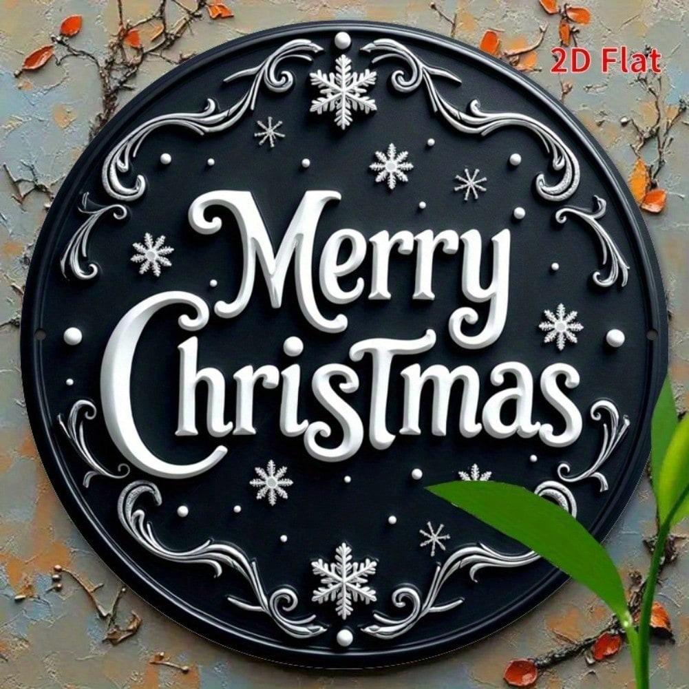 1pc Merry Christmas Metal Sign, Black & White Holiday Wall Decor with Elegant Script, Textured Metallic Surface, Indoor Outdoor Door Living Room