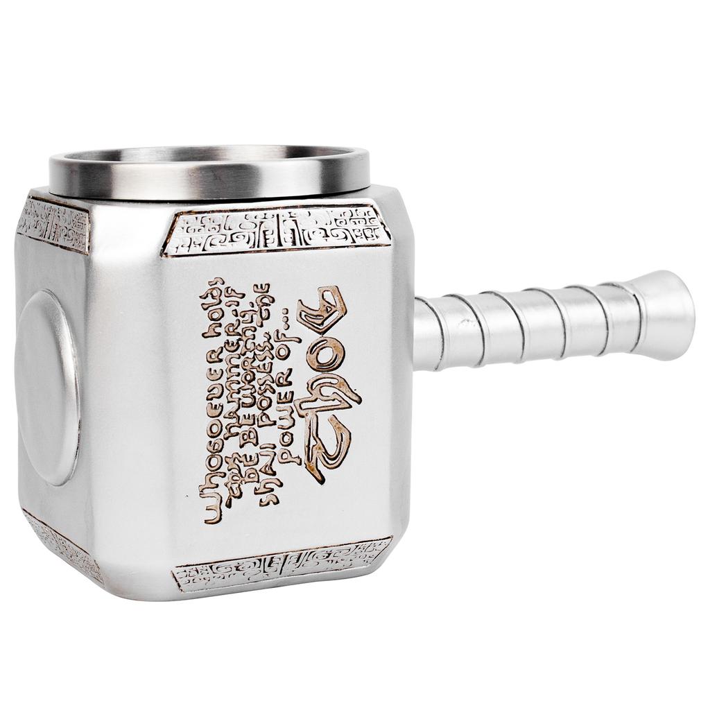 Thor Hammer Mug Norse Mythology Mjolnir 3D Coffee Cup 450ml Sculpted Stainless Steel Resin Beer Mug Tankard Birthday Gift