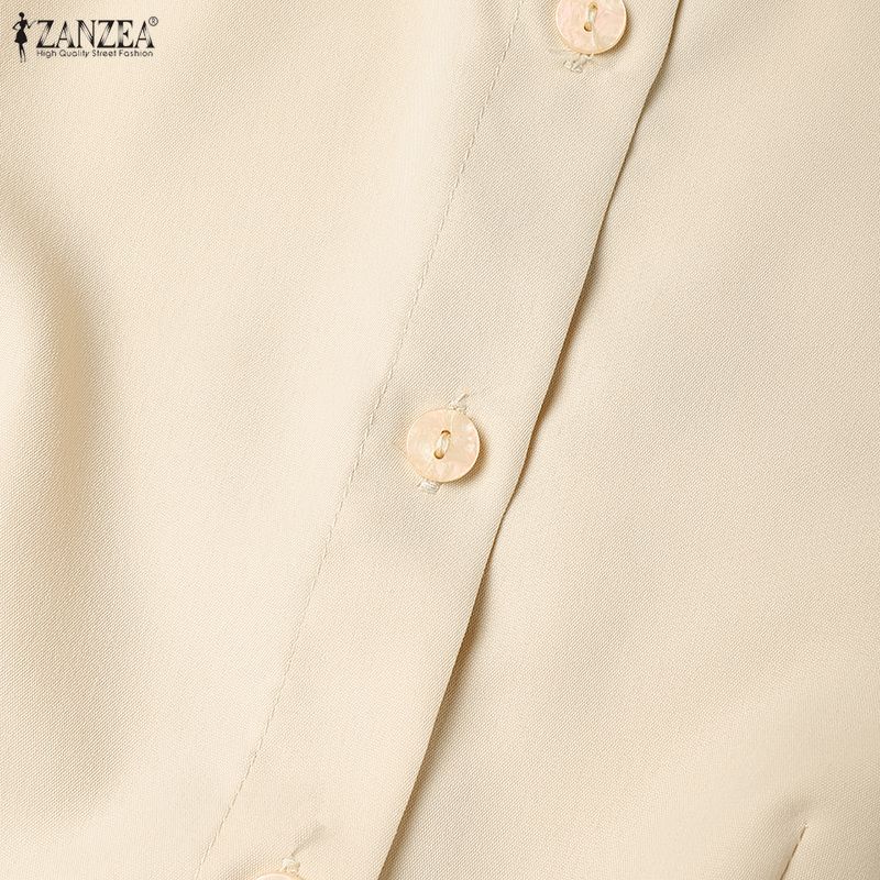 ZANZEA Damen Umlegekragen Langarm Casual Long Shirt Kleid