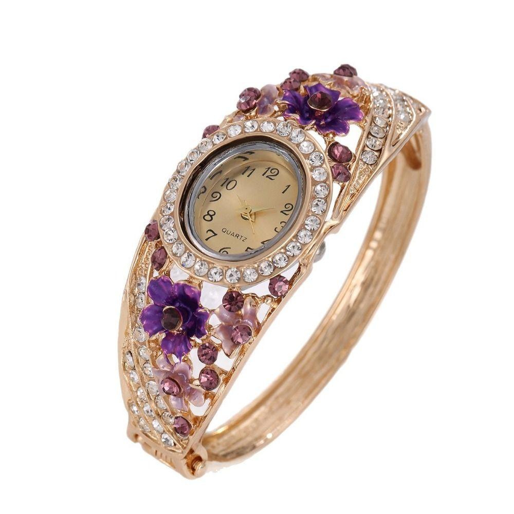 Quartz Movement Rhinestone Dress Watch Round Dial Quartz Bracelet Wristwatch Daily Use