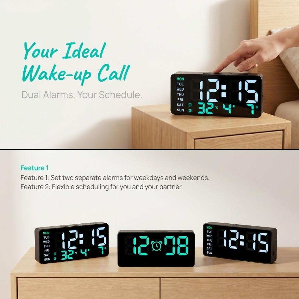 Dual Alarm Electronic Clock Large Screen Date Week Display Timer Desktop Clock Living Room