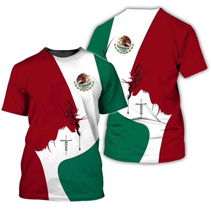 Mexiko Flagge 3D-Druck Herren T-Shirts für Männer Kleidung Sommer Unisex Kurzarm Tops Mode Tees Streetwear Harajuku T-Shirt