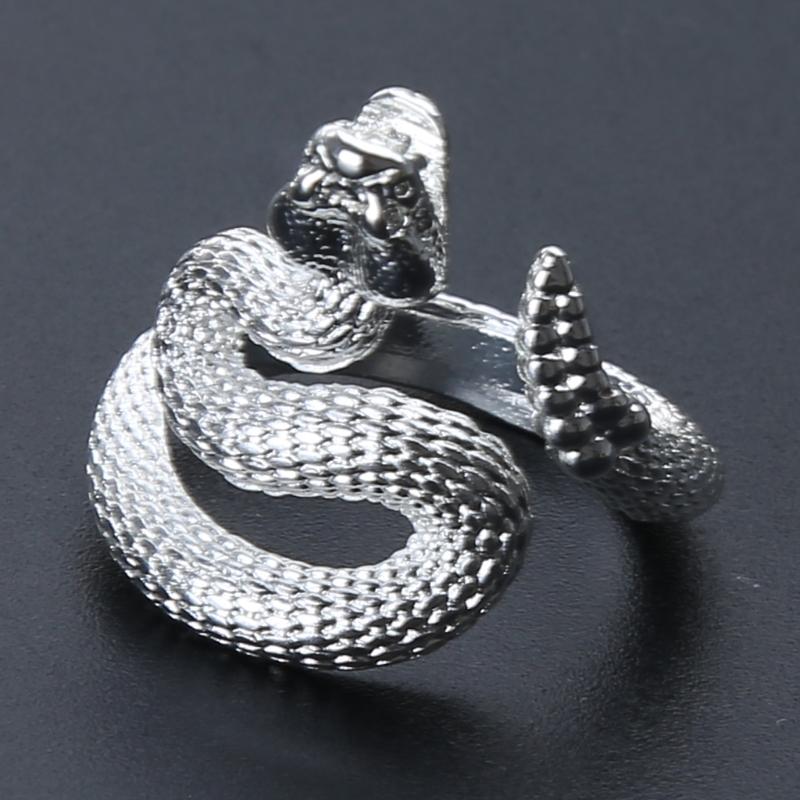 Snake Ring with Tail Copper Rattlesnake Shaped Finger Ring Jewelry Handmade Adjustable Serpent Ring Gift for Men Women