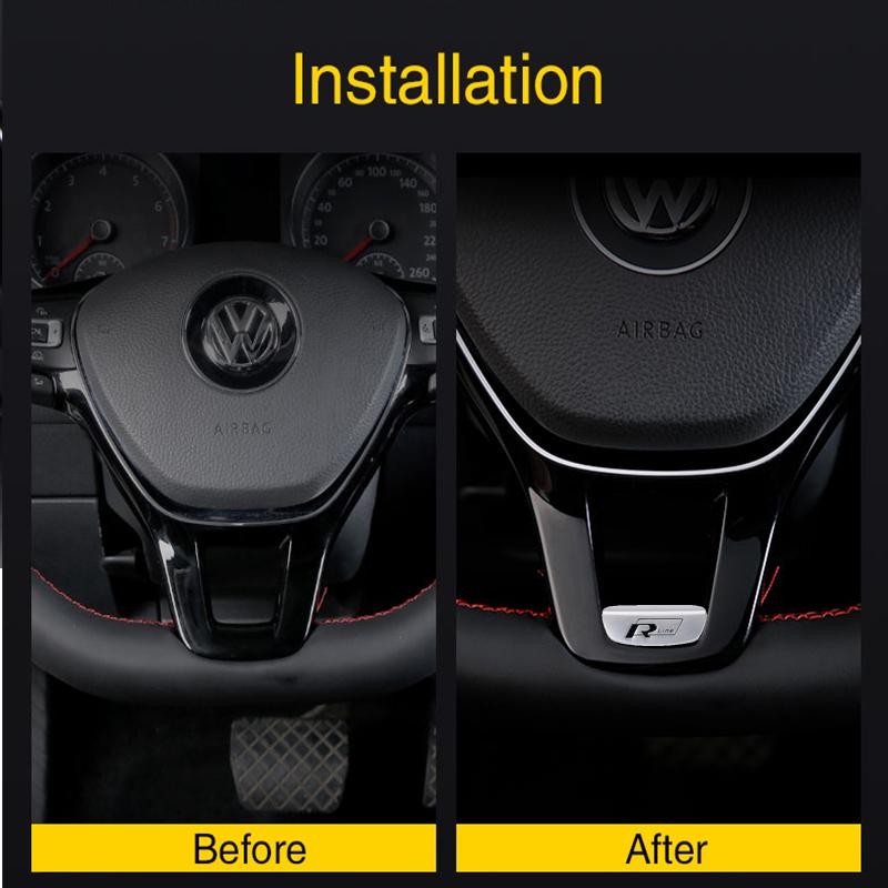 Hot 1Pcs VW Car Steering Wheel Decorative Cover R Line Emblem Sticker For Volkswagen R-Line R GTI Polo T5 T-ROC Golf Passat Scir
