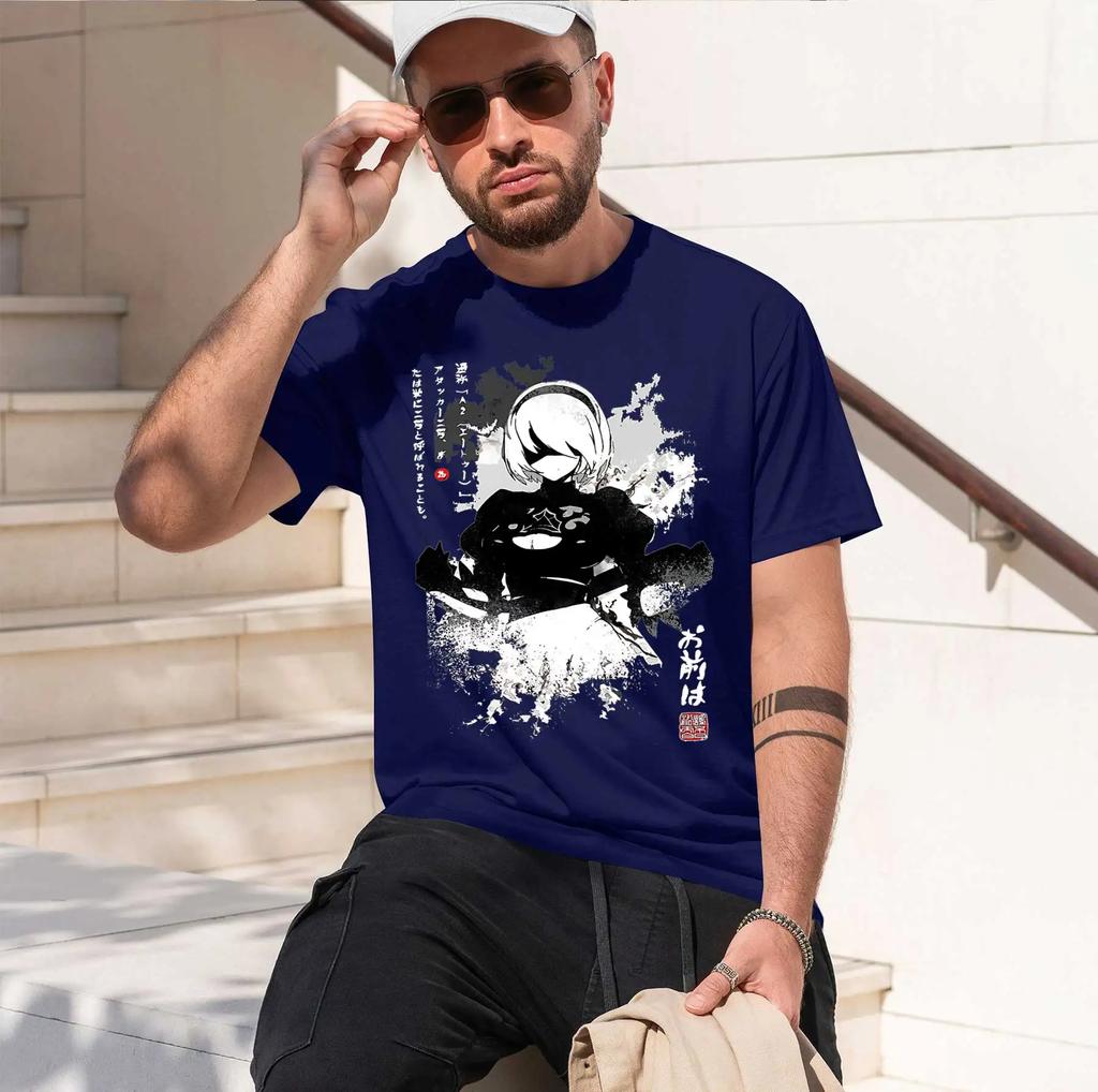 Nier Automata 2b 2026 New Fashion Heavyweight Hot Selling Retro Printed Pattern Fun Round Neck Tshirt For Daily Comfort