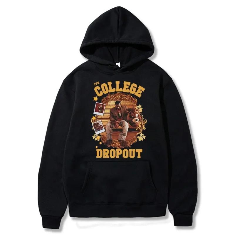 College Dropout Hoodie Kanye West Music Album Printed Sweatshirts Casual Oversized Hoodie Hip Hop Streetwear Men Clothing